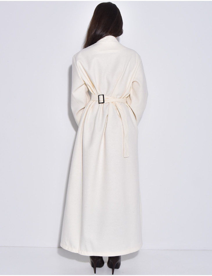 Manteau long et épais en feutrine effet cintré à la taille