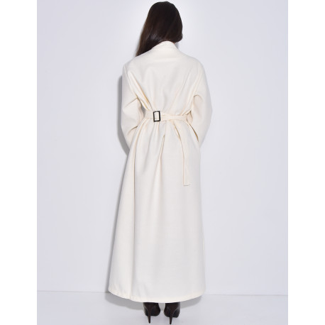 Manteau long et épais en feutrine effet cintré à la taille