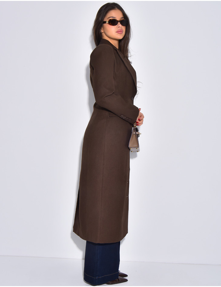 Blazer manteau très long et cintré à boutons