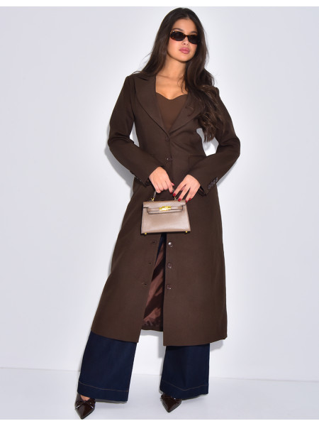 Blazer manteau très long et cintré à boutons