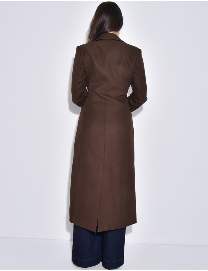 Blazer manteau très long et cintré à boutons