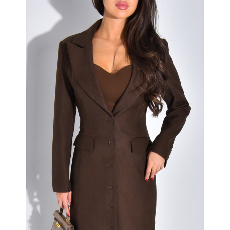 Blazer manteau très long et cintré à boutons