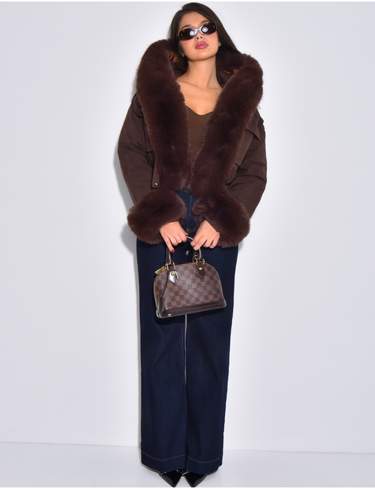 Doudoune courte à fourrure amovible