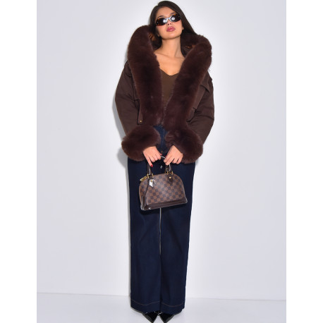 Doudoune courte à fourrure amovible