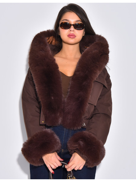 Doudoune courte à fourrure amovible