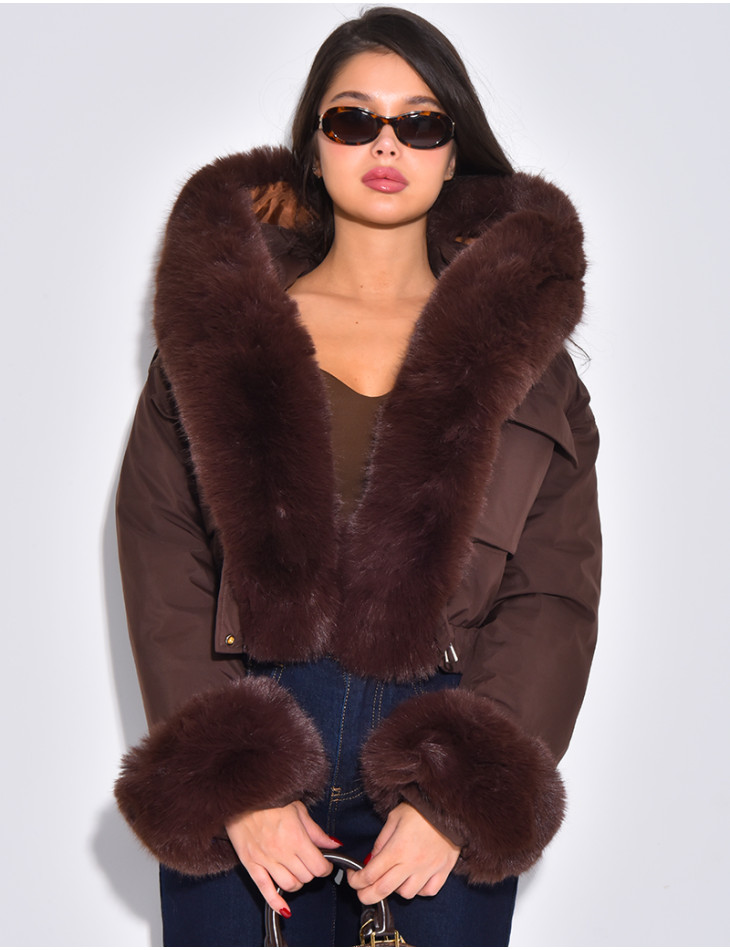 Doudoune courte à fourrure amovible