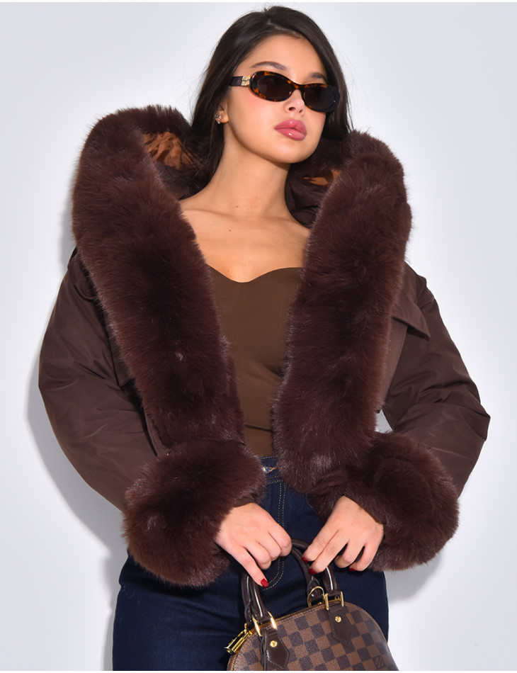 Doudoune courte à fourrure amovible