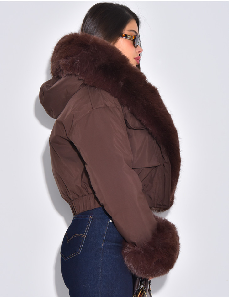 Doudoune courte à fourrure amovible