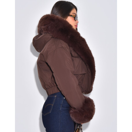 Doudoune courte à fourrure amovible