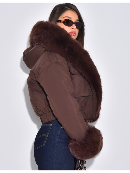 Doudoune courte à fourrure amovible