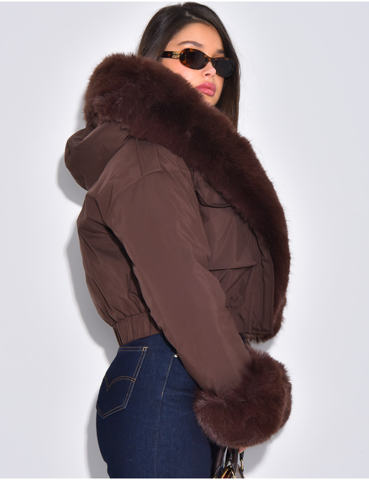 Doudoune courte à fourrure amovible