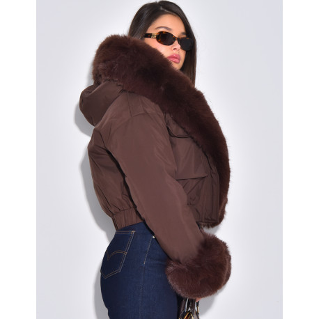 Doudoune courte à fourrure amovible