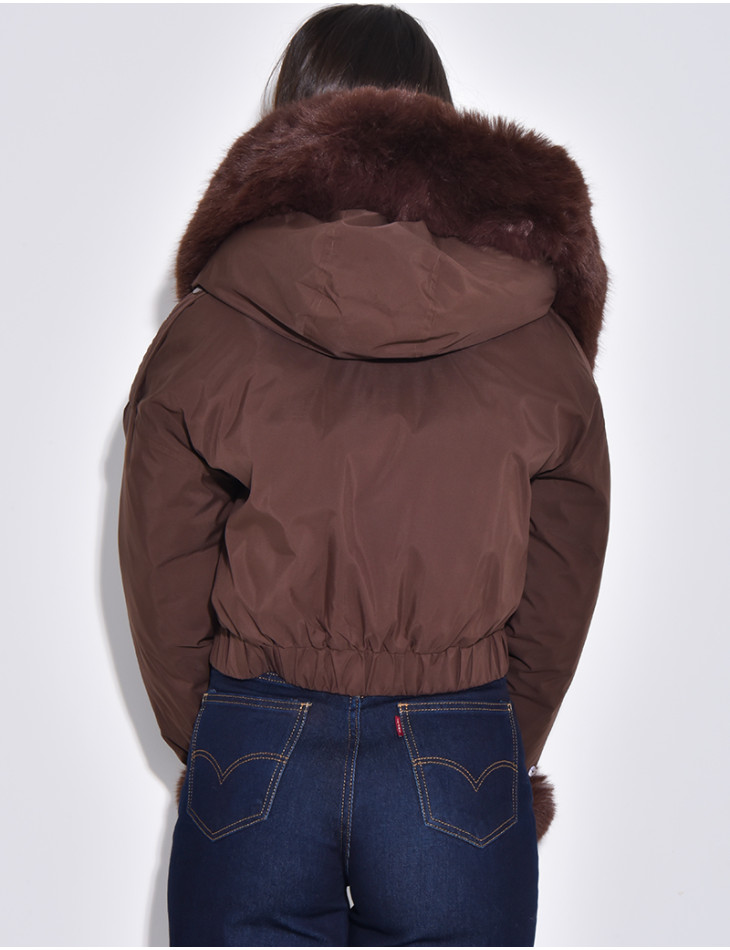 Doudoune courte à fourrure amovible