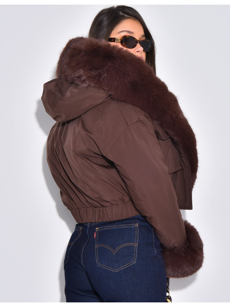Doudoune courte à fourrure amovible