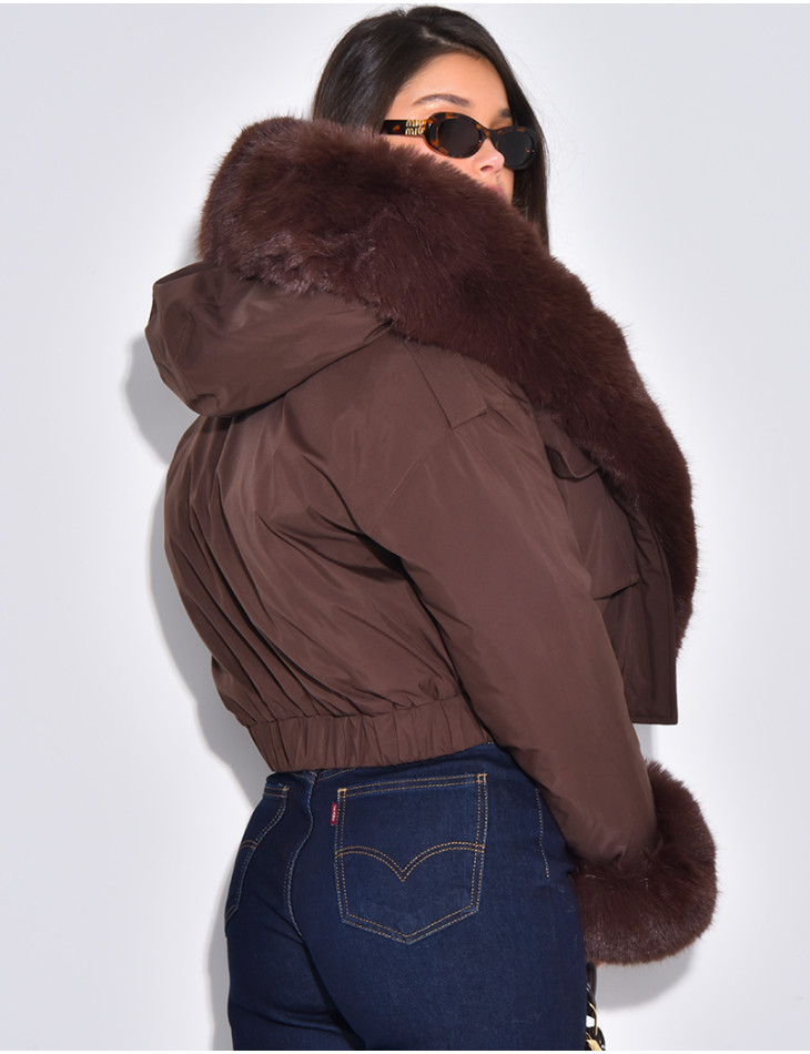 Doudoune courte à fourrure amovible
