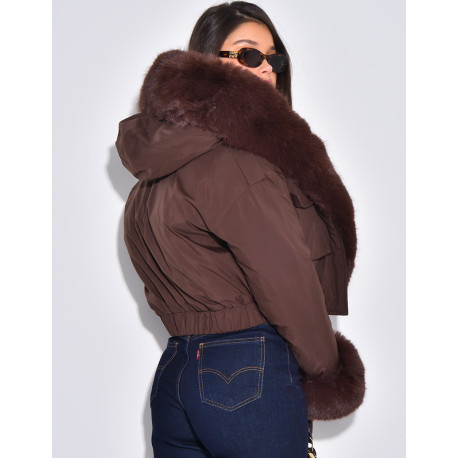 Doudoune courte à fourrure amovible
