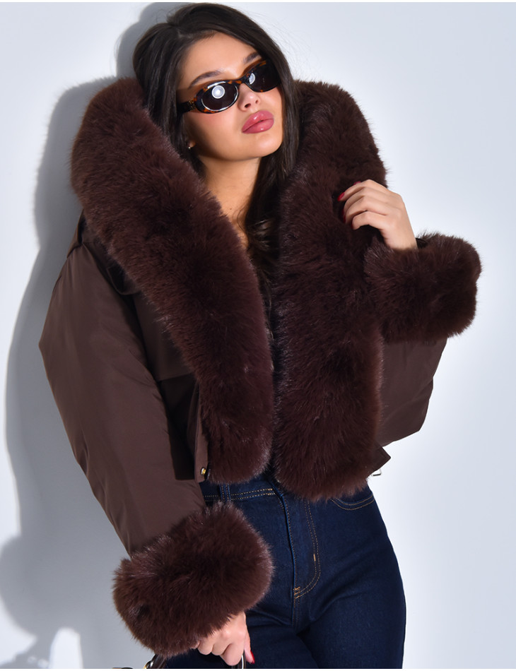 Doudoune courte à fourrure amovible