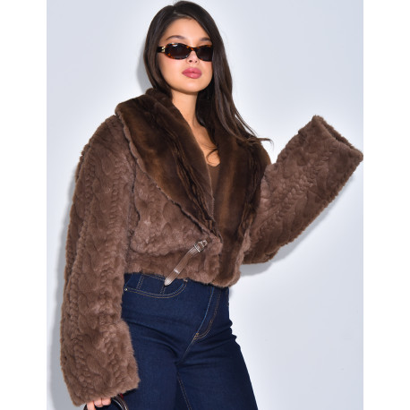 Veste courte en fausse fourrure reversible