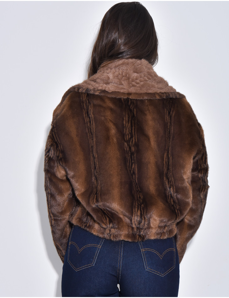 Veste courte en fausse fourrure reversible