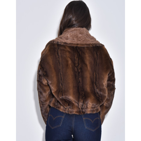 Veste courte en fausse fourrure reversible