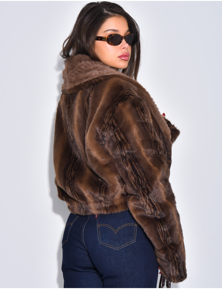 Veste courte en fausse fourrure reversible