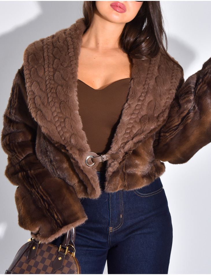 Veste courte en fausse fourrure reversible