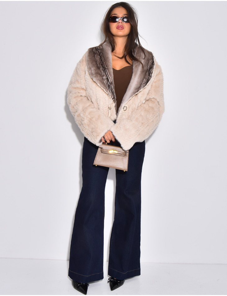Veste courte en fausse fourrure reversible