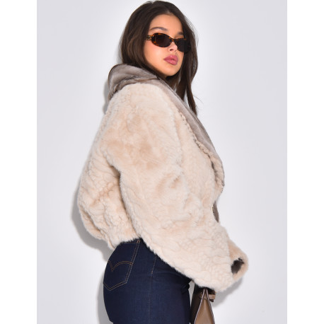 Veste courte en fausse fourrure reversible