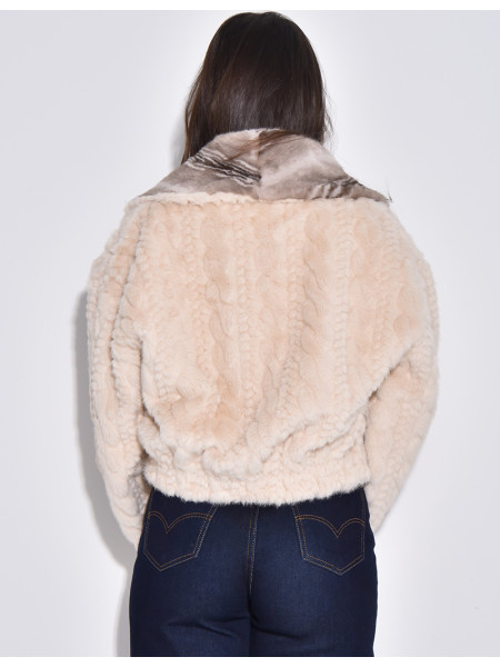 Veste courte en fausse fourrure reversible