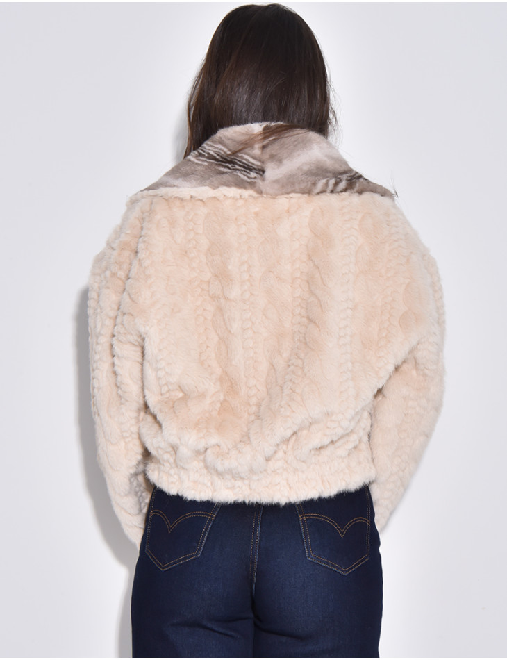 Veste courte en fausse fourrure reversible