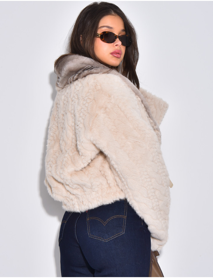 Veste courte en fausse fourrure reversible