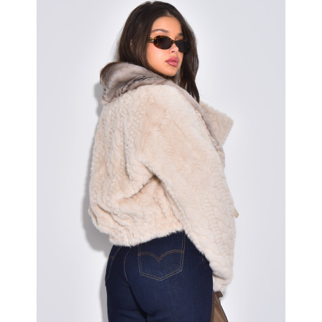 Veste courte en fausse fourrure reversible