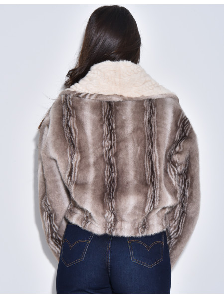 Veste courte en fausse fourrure reversible