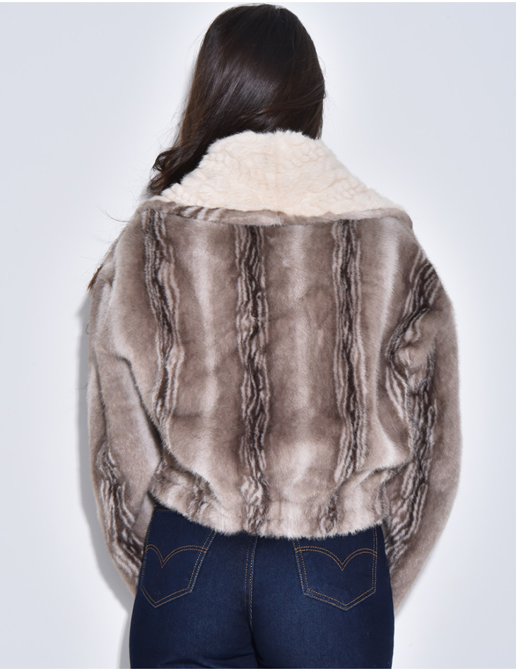 Veste courte en fausse fourrure reversible