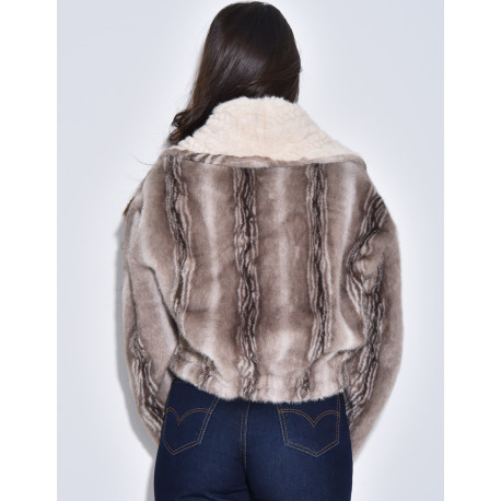 Veste courte en fausse fourrure reversible