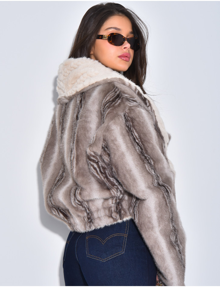 Veste courte en fausse fourrure reversible