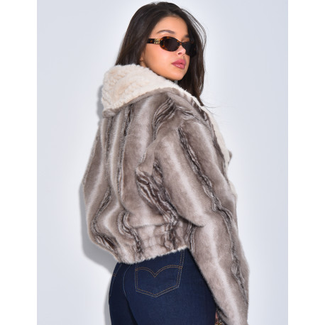 Veste courte en fausse fourrure reversible
