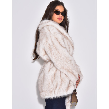 Manteau mi-long en fausse fourrure à ceinture