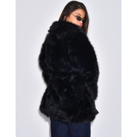 Manteau mi-long en fausse fourrure à ceinture