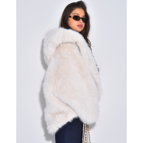 Veste courte en fausse fourrure à capuche