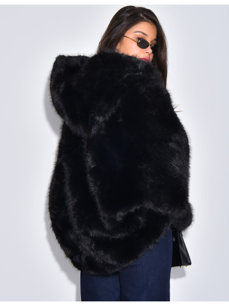 Manteau en fausse fourrure à capuche