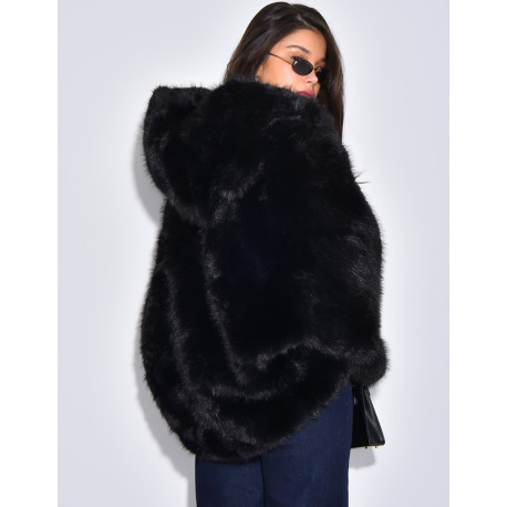 Manteau en fausse fourrure à capuche