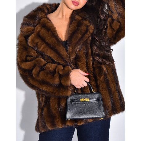 Manteau mi-long en fausse fourrure