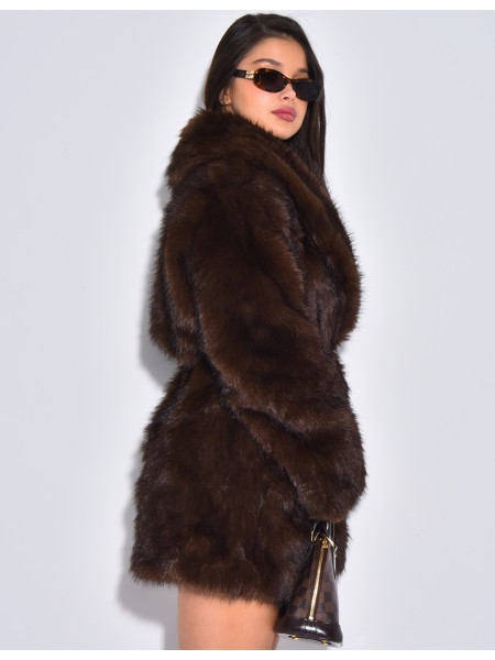 Mid-length belted faux fur jacket