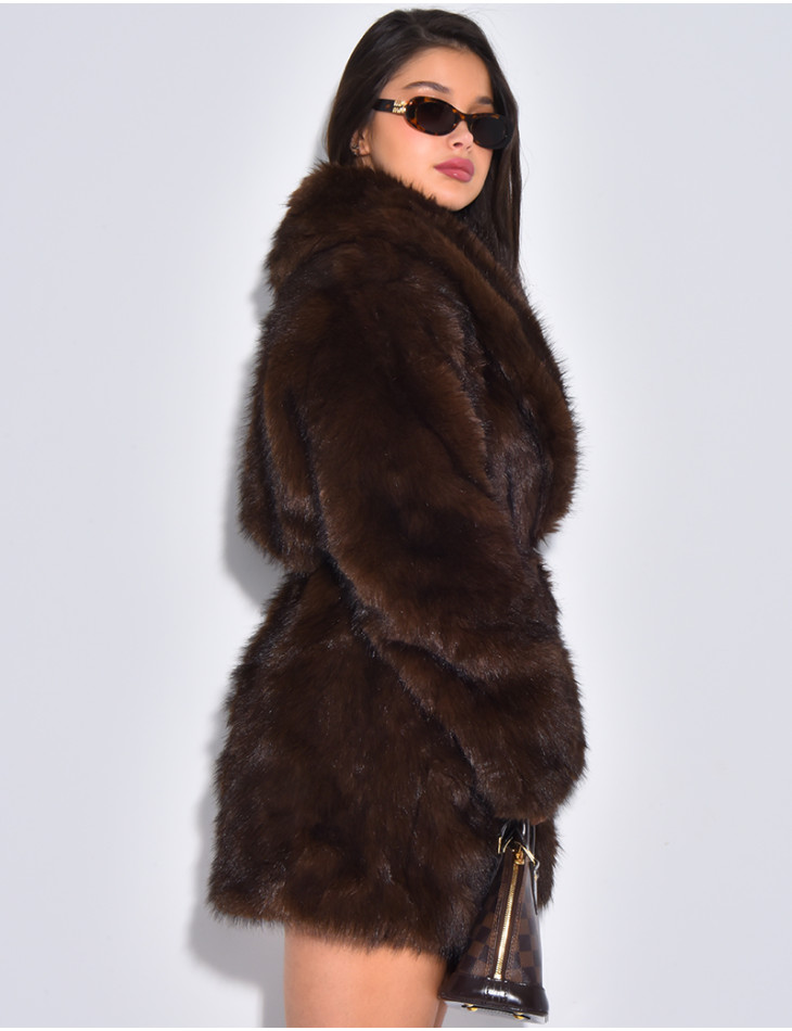 Mid-length belted faux fur jacket