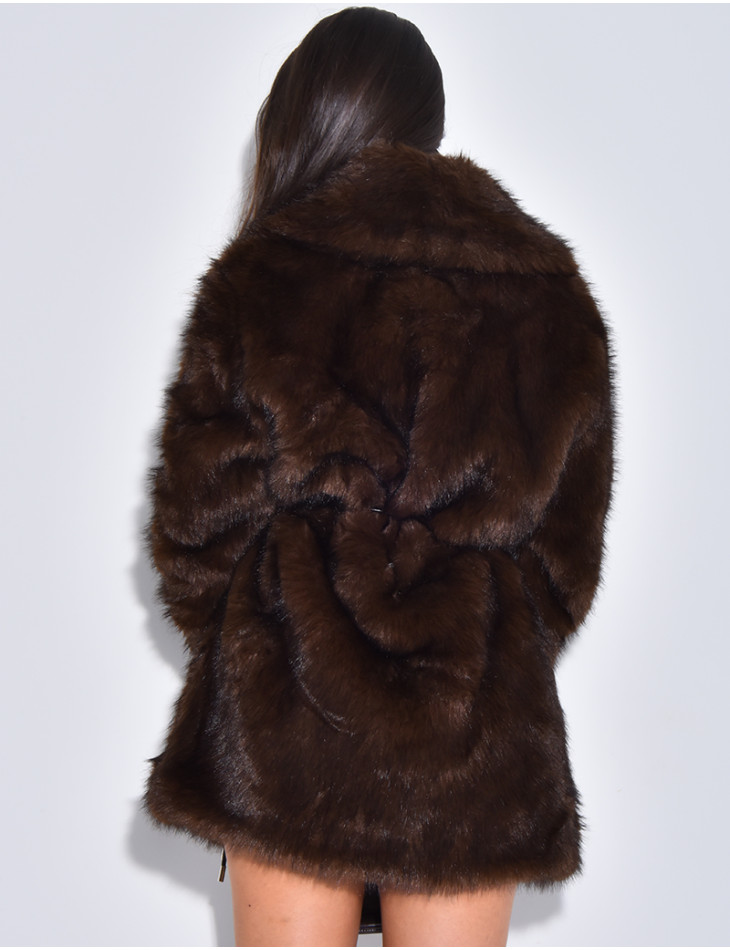 Mid-length belted faux fur jacket