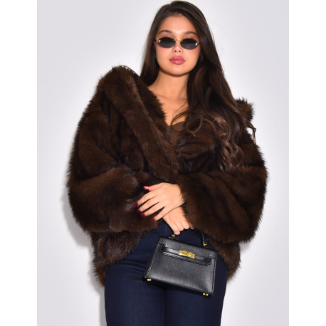 Veste oversize en fausse fourrure à capuche