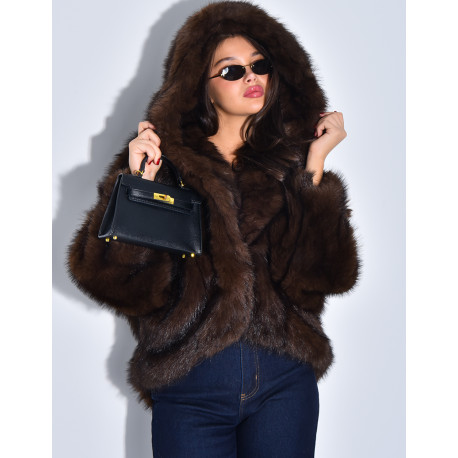 Veste oversize en fausse fourrure à capuche
