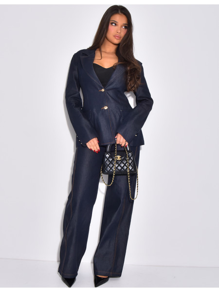 Ensemble en jeans veste de blazer et pantalon coupe droite