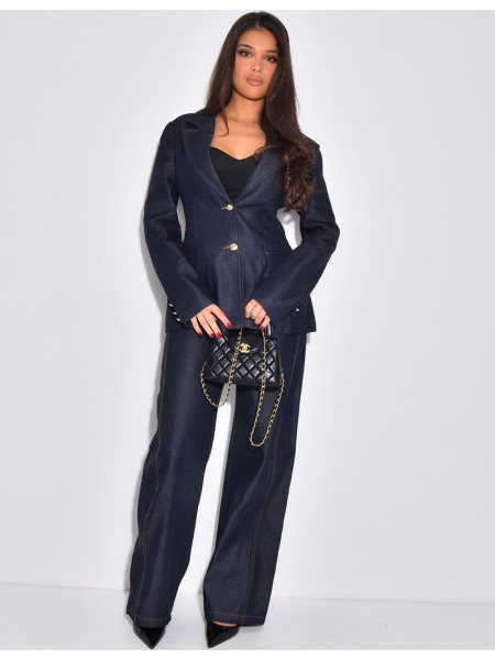 Ensemble en jeans veste de blazer et pantalon coupe droite